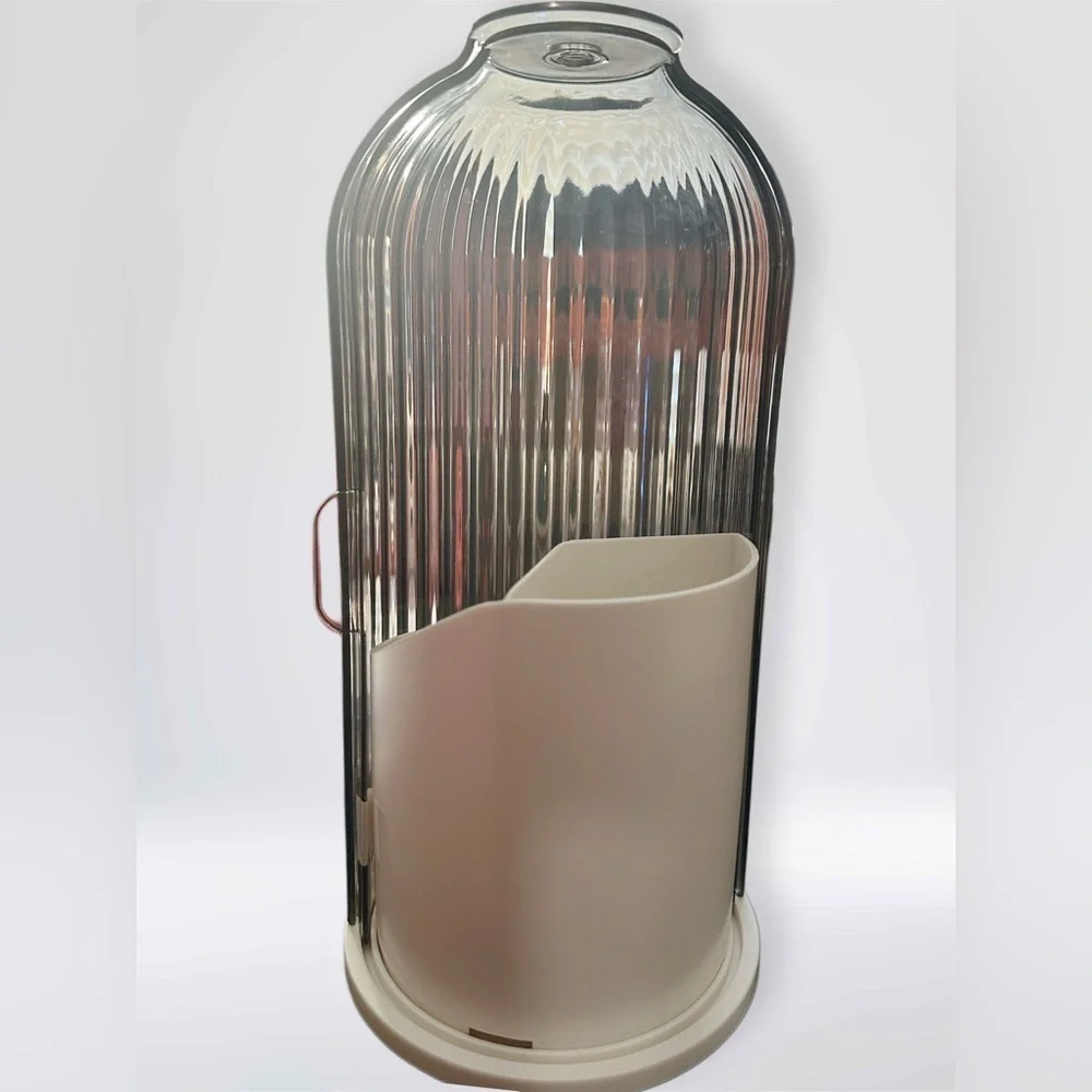 NEW Clear Dust Proof Rotating Makeup Brush, Organizer Clear Black, White Base